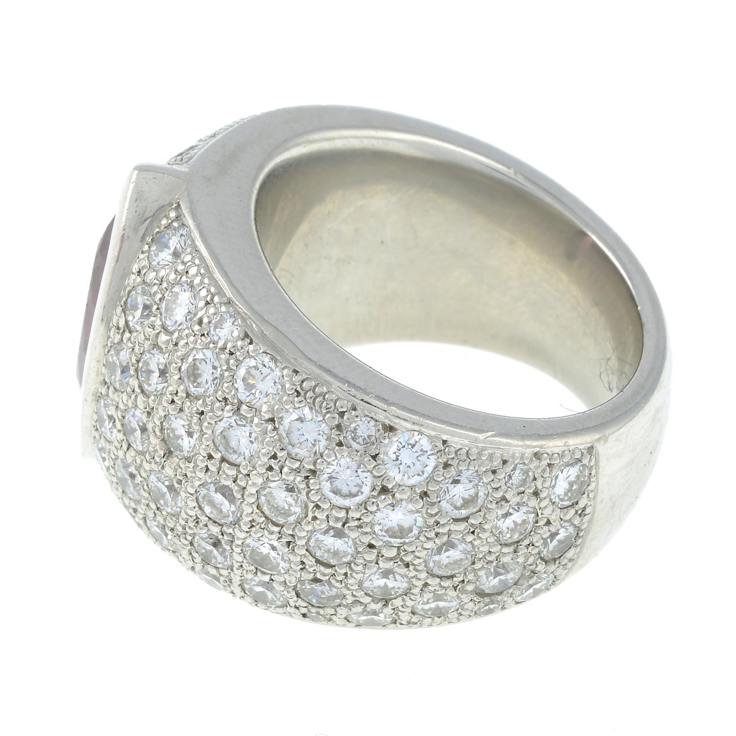 A platinum marquise-shape pink tourmaline and brilliant-cut diamond dress ring.Pink tourmaline - Image 2 of 3