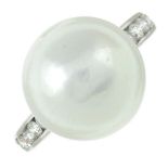 A cultured pearl and brilliant-cut diamond ring.