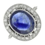 A sapphire and single-cut diamond cluster ring.Sapphire is glass-filled.Sapphire weight 3.72cts,