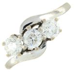 An 18ct gold brilliant-cut diamond three-stone ring.Total diamond weight 1ct,