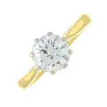 An 18ct gold brilliant-cut diamond single-stone ring.Estimated diamond weight 1ct,