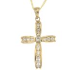 A 9ct gold brilliant-cut diamond cross pendant,