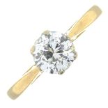 An old-cut diamond single-stone ring.Estimated diamond weight 0.70ct,