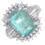 An emerald and vari-cut diamond cluster ring.
