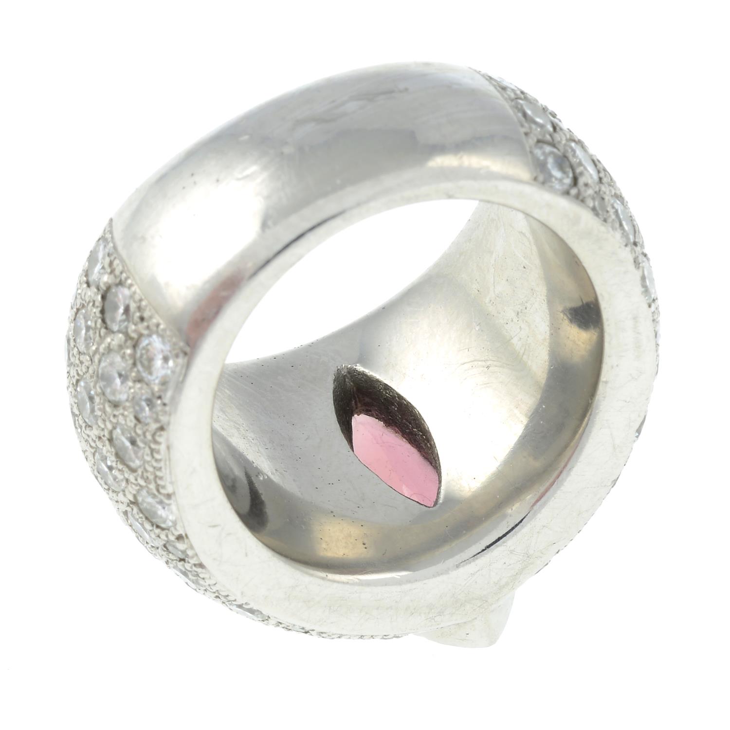 A platinum marquise-shape pink tourmaline and brilliant-cut diamond dress ring.Pink tourmaline - Image 3 of 3