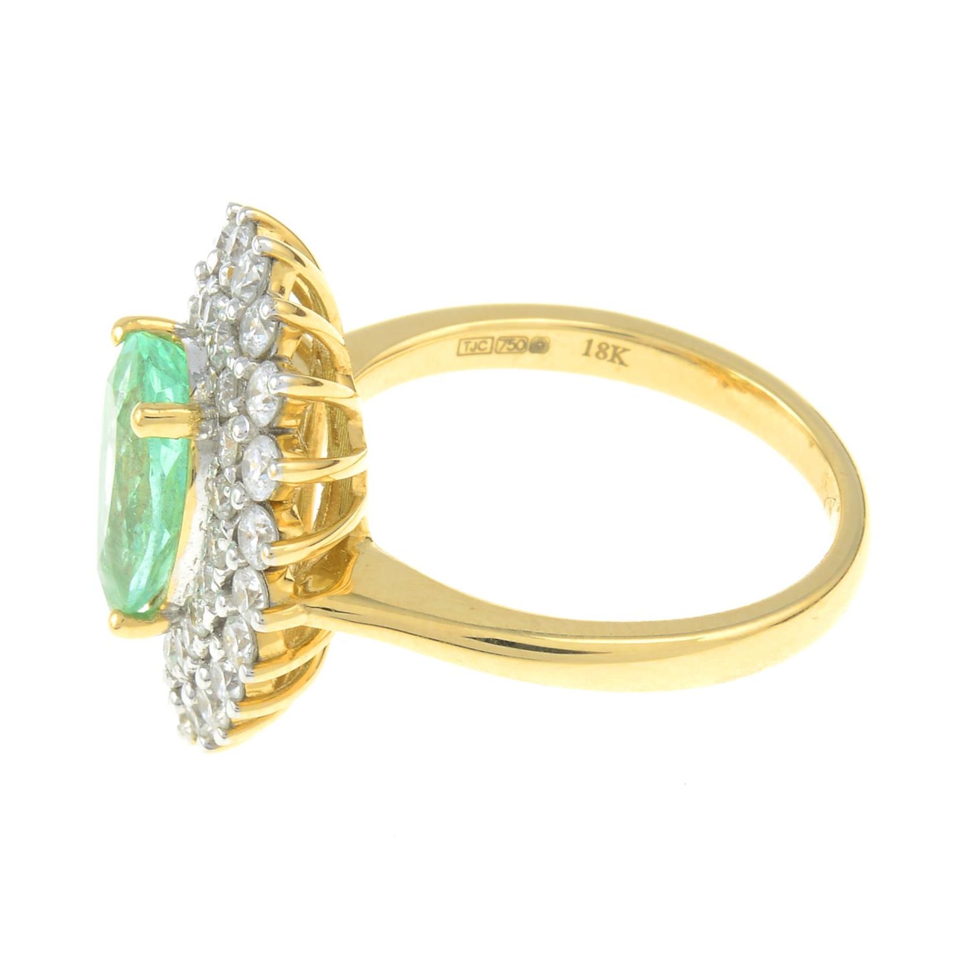 An 18ct gold emerald and brilliant-cut diamond pear-shape cluster ring.Emerald calculated weight - Image 2 of 3