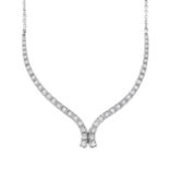 A brilliant-cut diamond scrolling chevron necklace,