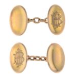 A pair of early 20th century 9ct gold oval-shape cufflinks,
