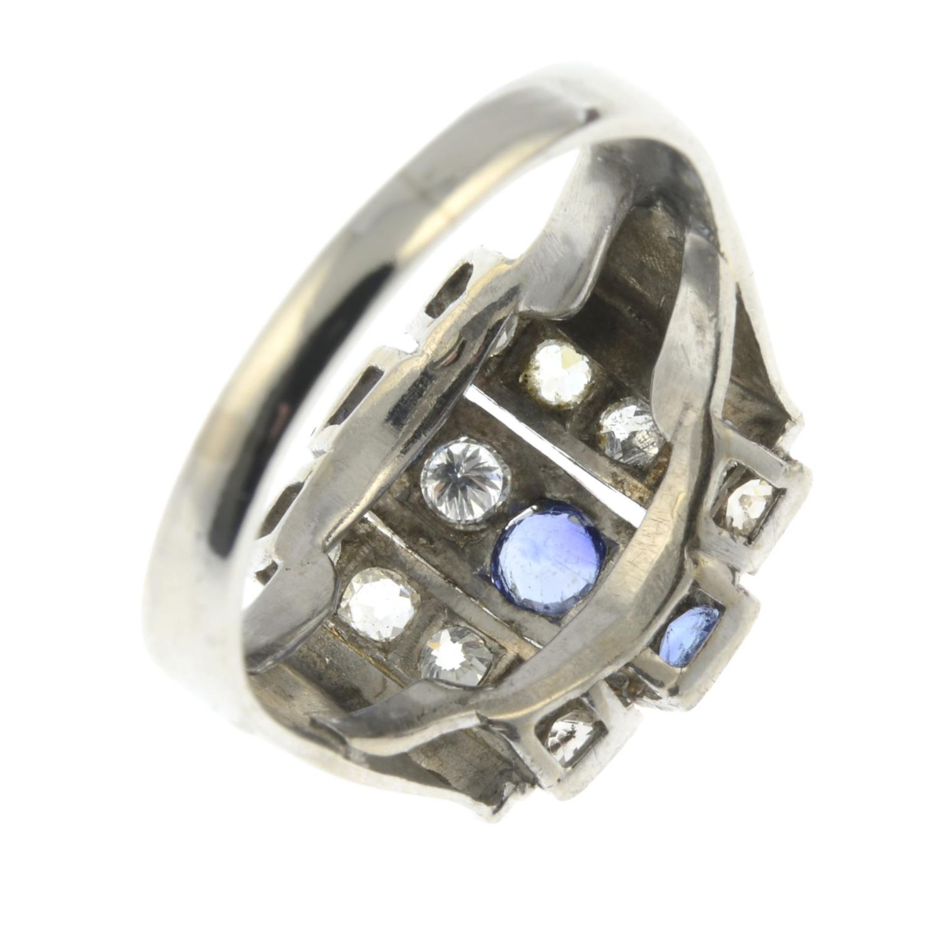 A sapphire and old-cut diamond dress ring.Estimated total diamond weight 0.65ct.Stamped PLAT.Ring - Image 2 of 3
