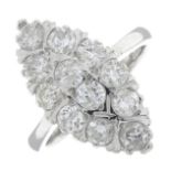 A platinum brilliant-cut diamond cluster ring.Estimated total diamond weight 1.20cts,