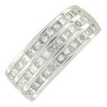 A square-shape diamond three-row half eternity ring.Estimated total diamond weight 2cts,