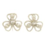 A pair of late 19th century seed and cultured pearl earrings depicting a shamrock,