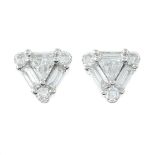 A pair of vari-cut diamond stud earrings.Estimated total diamond weight 0.55ct.Length 0.7cm.