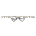 An old-cut diamond bow brooch.Total diamond weight 1.30cts,