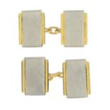 A pair of mid 20th century 18ct gold and platinum cufflinks.