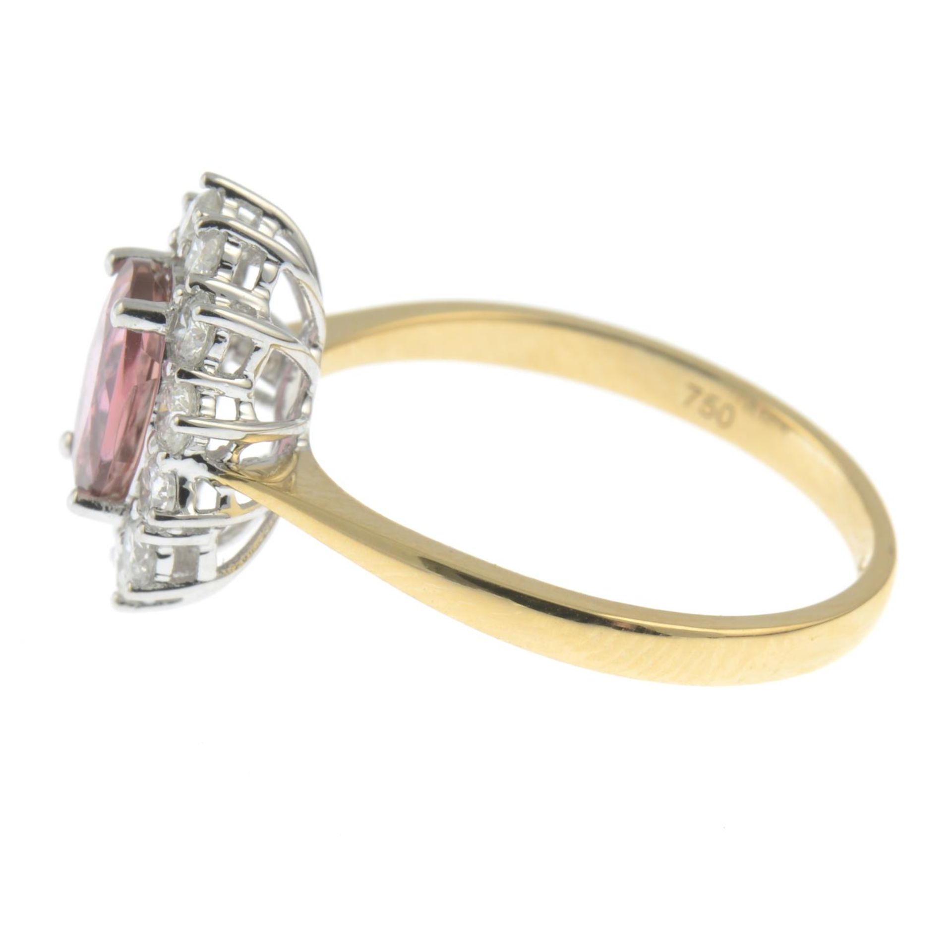 An 18ct gold pink tourmaline and brilliant-cut diamond cluster ring.Pink tourmaline 1.31cts.Diamond - Image 2 of 4