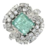 An emerald and single-cut diamond dress ring.Emerald calculated weight 1.56cts,