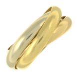 A 'les must de Cartier, Trinity' ring, by Cartier.Signed Cartier.Stamped 750.Ring size O.