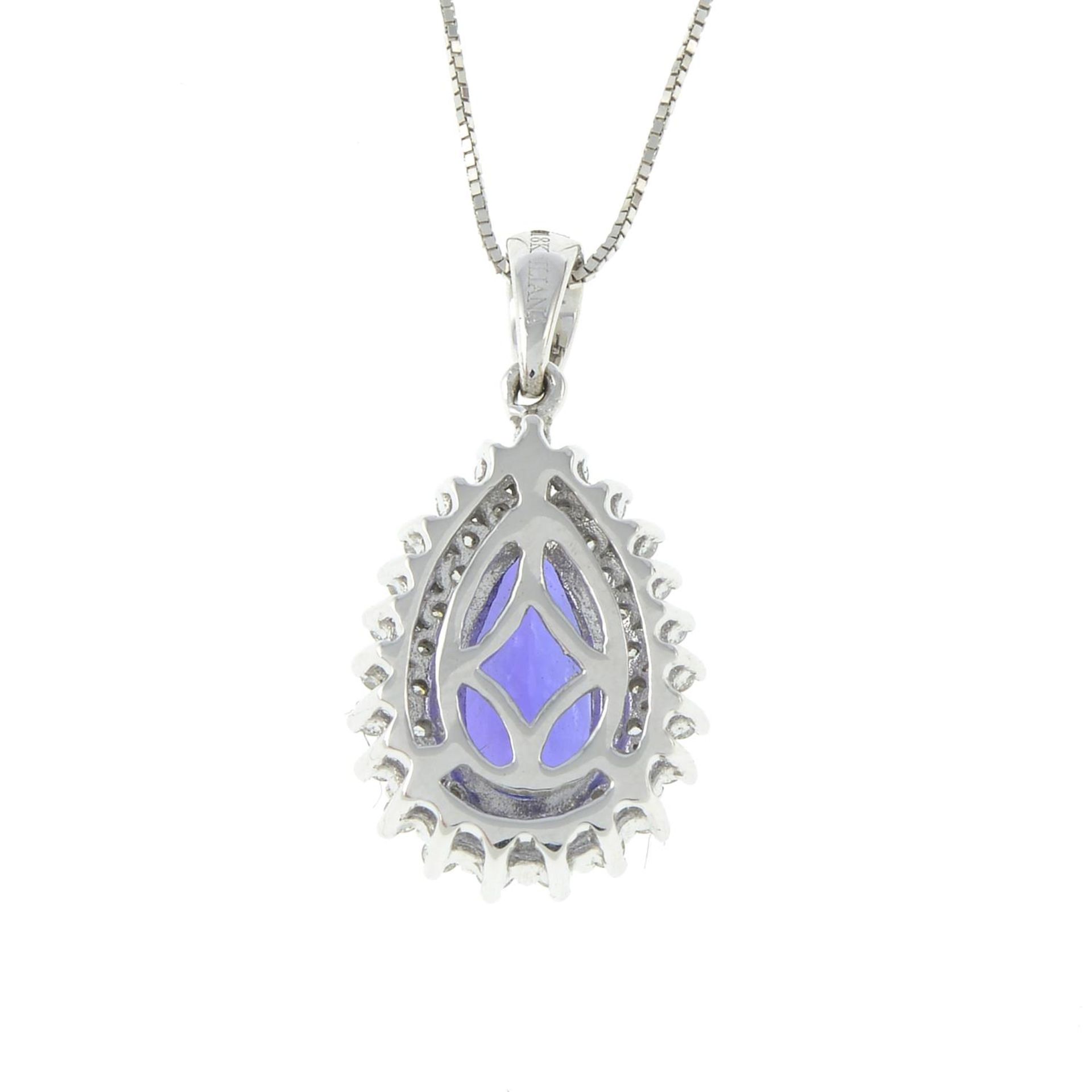 An 18ct gold tanzanite and brilliant-cut diamond cluster double pendant, - Image 2 of 3