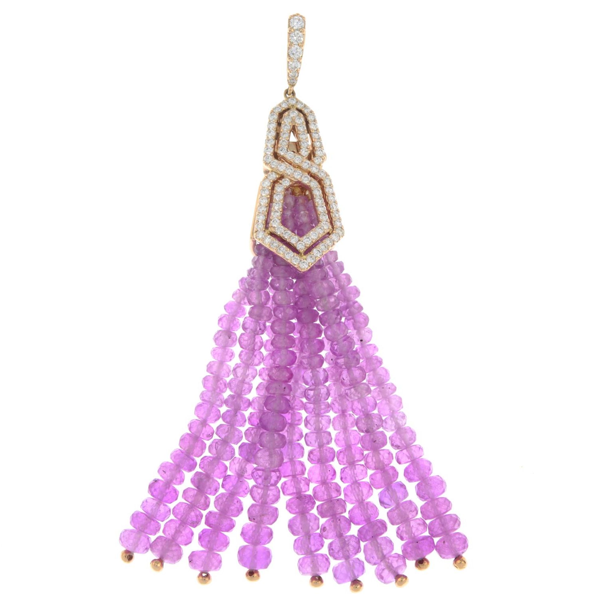 An 18ct gold pink sapphire and brilliant-cut diamond 'The London Collection' tassel