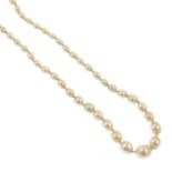 A strand of graduated natural saltwater pearls.Accompanied by report number 19260,