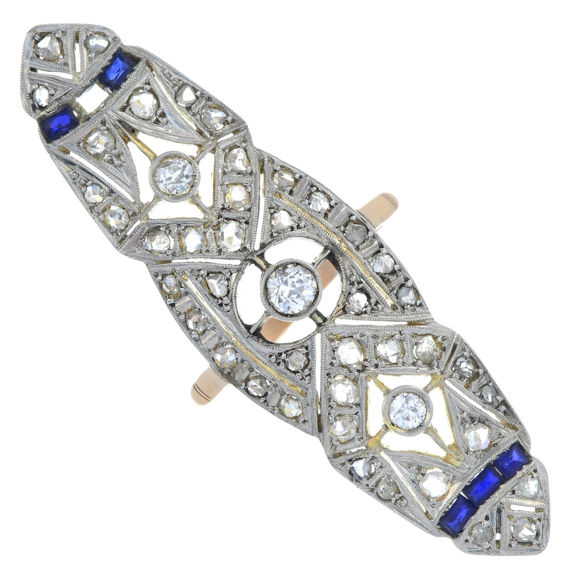 A rose and brilliant-cut diamond dress ring, with sapphire highlights.