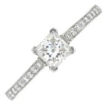 A square-shape diamond single-stone ring,