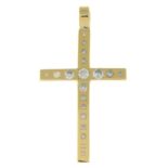 A 14ct gold cross pendant, with brilliant-cut diamond highlights.