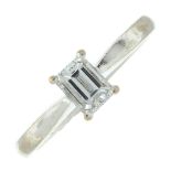 An 18ct gold rectangular-shape diamond single-stone ring.Estimated diamond weight 0.45ct,