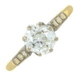 An old-cut diamond single-stone ring.Estimated diamond weight 1ct,