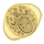 An 18ct gold signet ring.Hallmarks for Sheffield, 1992.Ring size M.