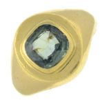 An 18ct gold green sapphire signet ring.Hallmarks for London, 1971.Ring size M.