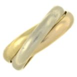 A 'les must de Cartier, Trinity' ring, by Cartier.Signed Cartier, A6359L.Stamped 750.Ring size O.