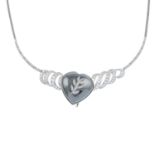 A hematite and diamond heart necklace.