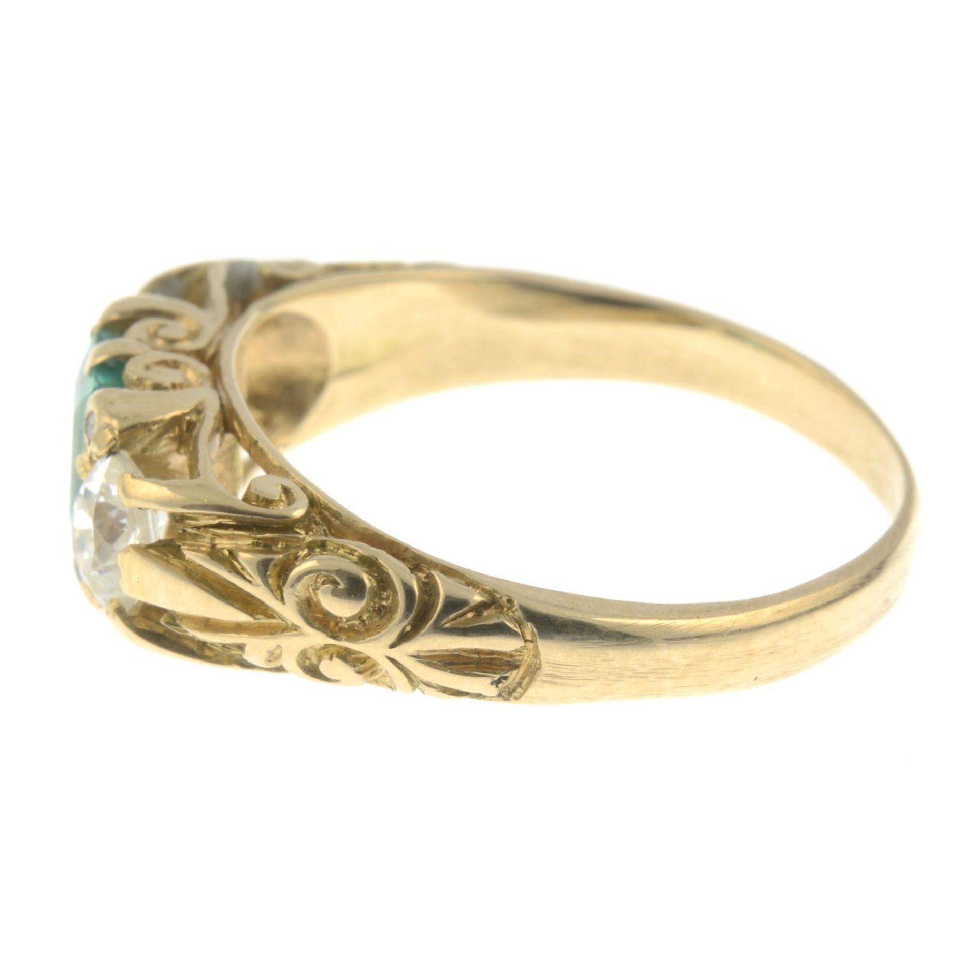 An old-cut diamond and emerald three-stone ring, - Image 2 of 4