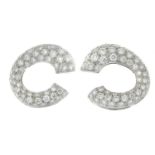 A pair of pave-set diamond earrings.Estimated total diamond weight 1.50cts.Stamped 750.Length