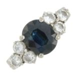 A sapphire and brilliant-cut diamond dress ring.Sapphire calculated weight,