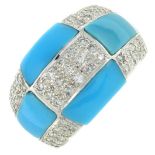 A turquoise and pave-set diamond ring.Total diamond weight 0.41ct, stamped to band.