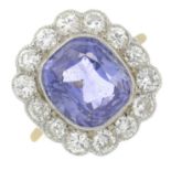 A No-heat Ceylon sapphire and brilliant-cut diamond cluster ring.Sapphire weight 5.62cts.Estimated