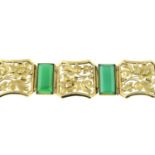 A chrysoprase and floral bracelet.Stamped 585.Length 18cms.