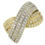An 18ct bi-colour gold brilliant-cut diamond multi-row crossover ring.Estimated total diamond