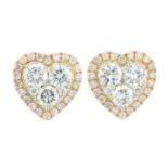 A pair of 18ct gold brilliant-cut diamond heart-shape cluster earrings.Total diamond weight