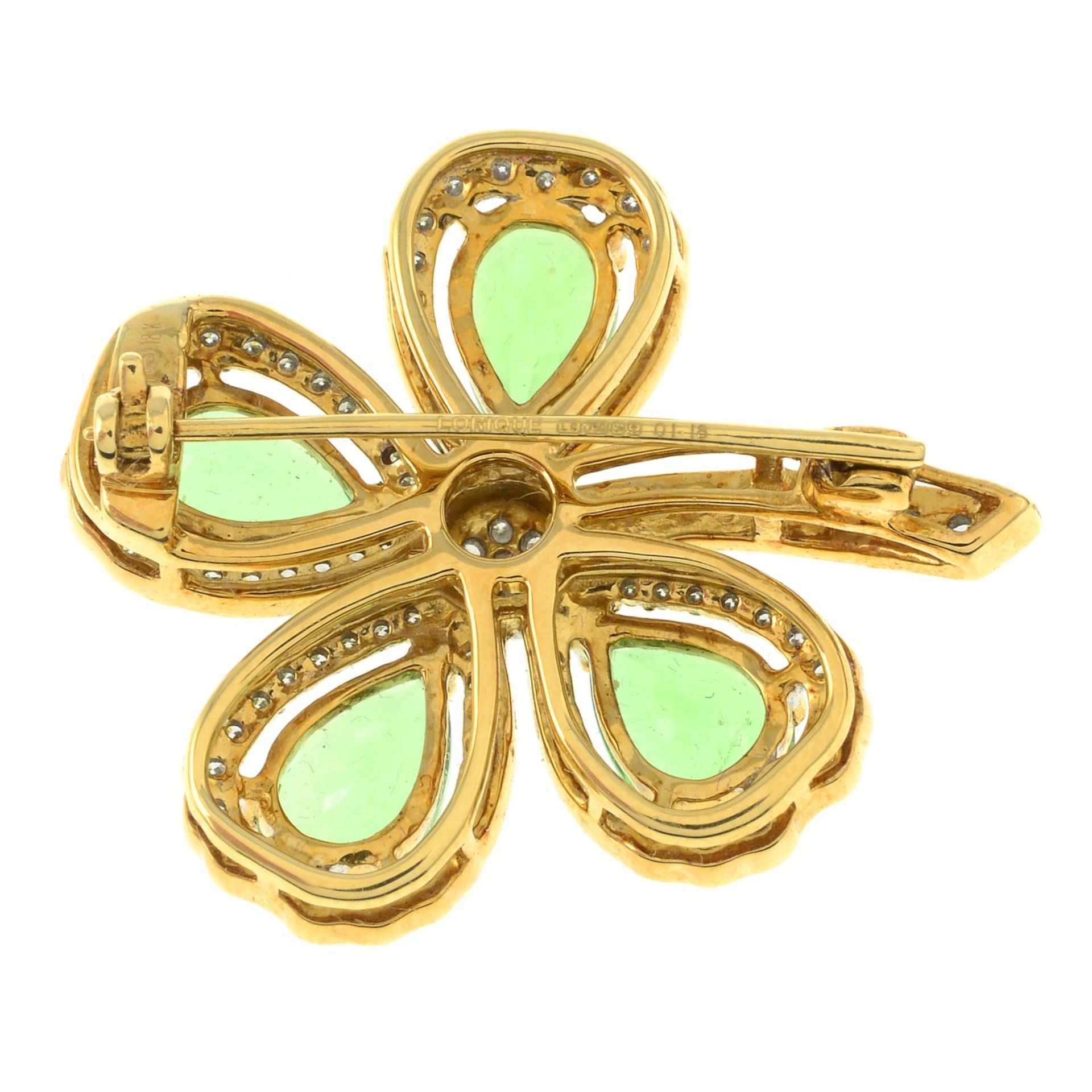 An 18ct gold tsavorite garnet and brilliant-cut diamond four-leaf clover brooch.Total garnet weight - Image 2 of 2