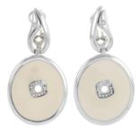A pair of brilliant-cut diamond and enamel earrings,