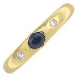 An 18ct gold oval-shape sapphire and brilliant-cut diamond ring,