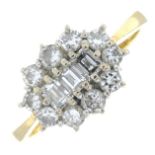 An 18ct gold vari-cut diamond cluster ring.Estimated total diamond weight 0.50ct,