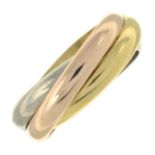 A 'Trinity' ring, by Cartier.Signed Cartier, JF2918.Stamped 750.Ring size S.