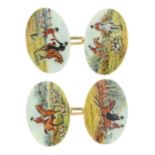 A pair of early 20th century 18ct gold enamel cufflinks,