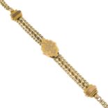 A late 19th century gold Albertina chain, with tassel drop.Length 20.8cms.