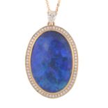 A boulder opal cabochon and brilliant-cut diamond pendant,